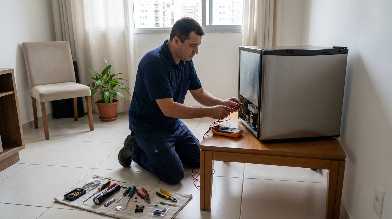 Técnico de conserto de frigobar em residência em Uberlândia‑MG